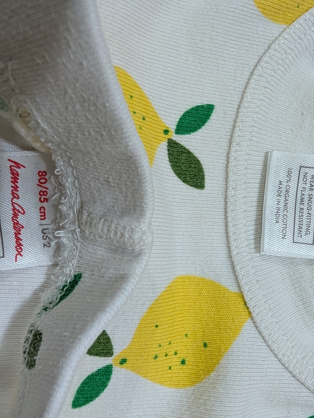 Hanna Andersson Lemon Short Sleeve Pajama Set 80/85 2T Organic Cotton - Picture 3 of 11